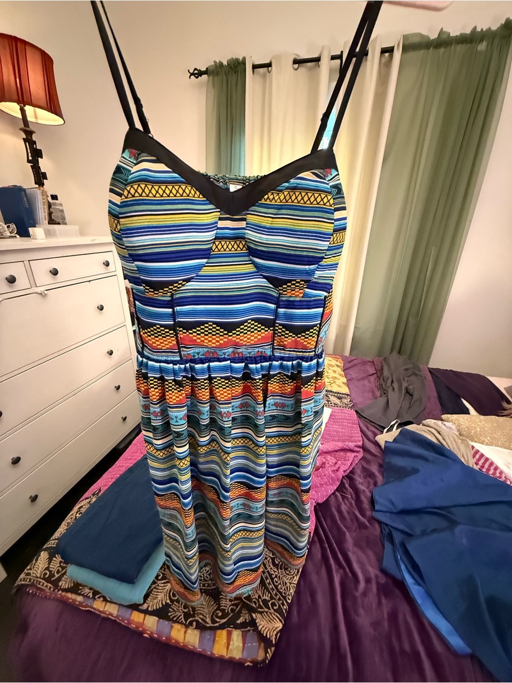Xhilaration Tribal Print Bustier Sundress Blue Southwestern Strappy Dress